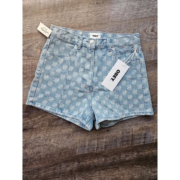 Obey Clash Denim Shorts light indigo size 27 NWT - Picture 1 of 5